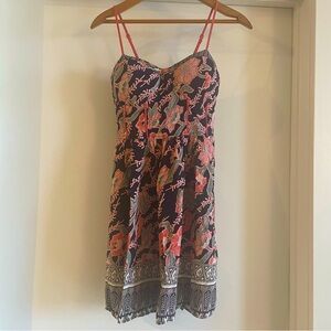 Band of Gypsies Blue/Pink Floral Bustier Fit and Flare Mini Sundress Medium